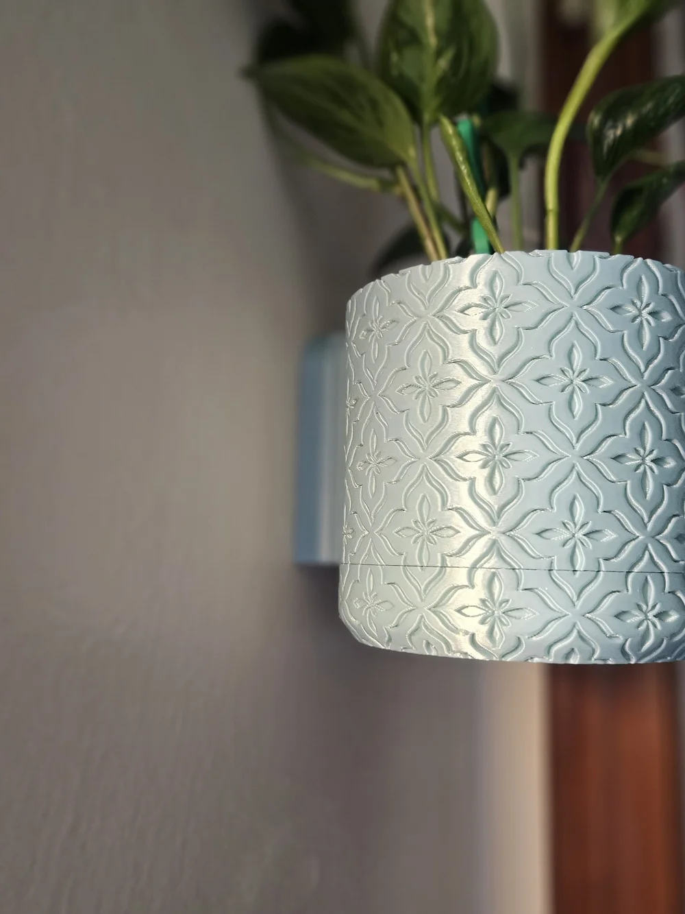 Decorative Embossed Hanging Planter - Minty Blue - 3d Printed